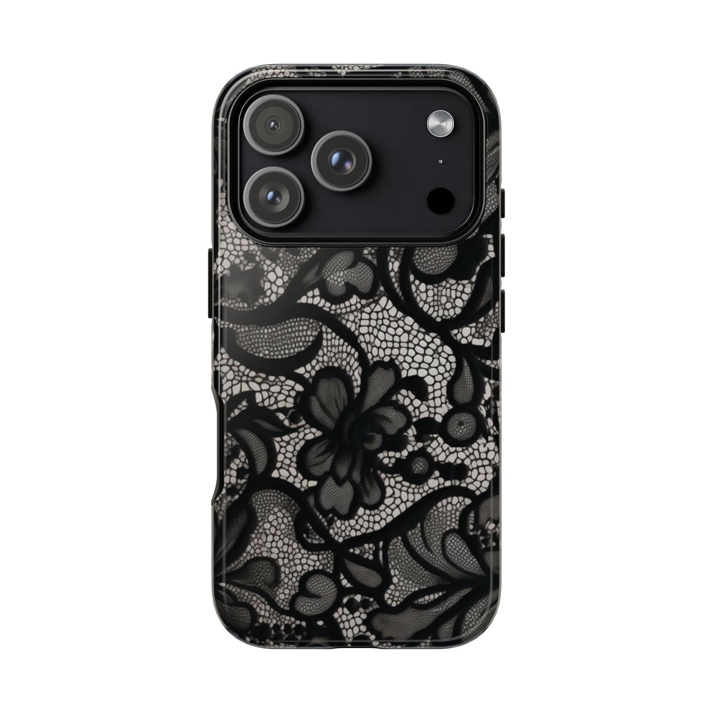Étui iPhone résistant en dentelle florale noire