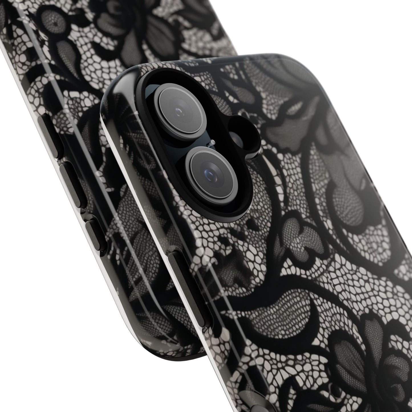 Étui iPhone résistant en dentelle florale noire