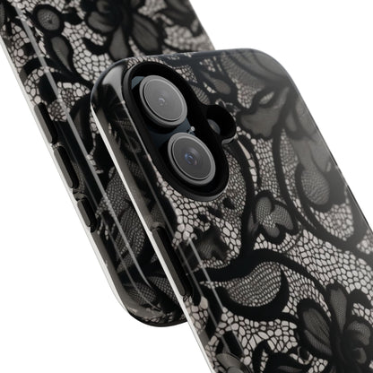 Étui iPhone résistant en dentelle florale noire