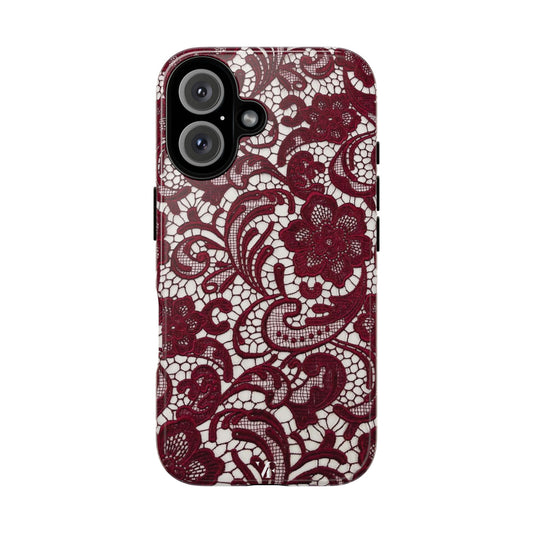Burgundy Lace Pattern Iphone Case