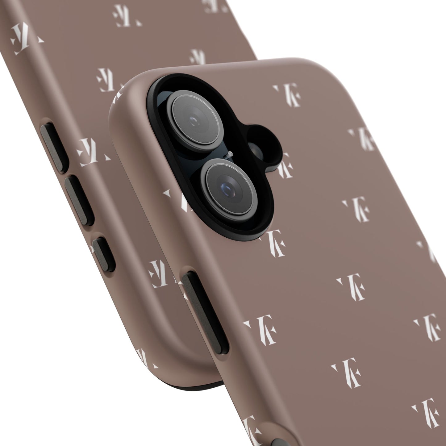 Taupe 'VERFETTI'-patroon, stoere iPhone-hoes