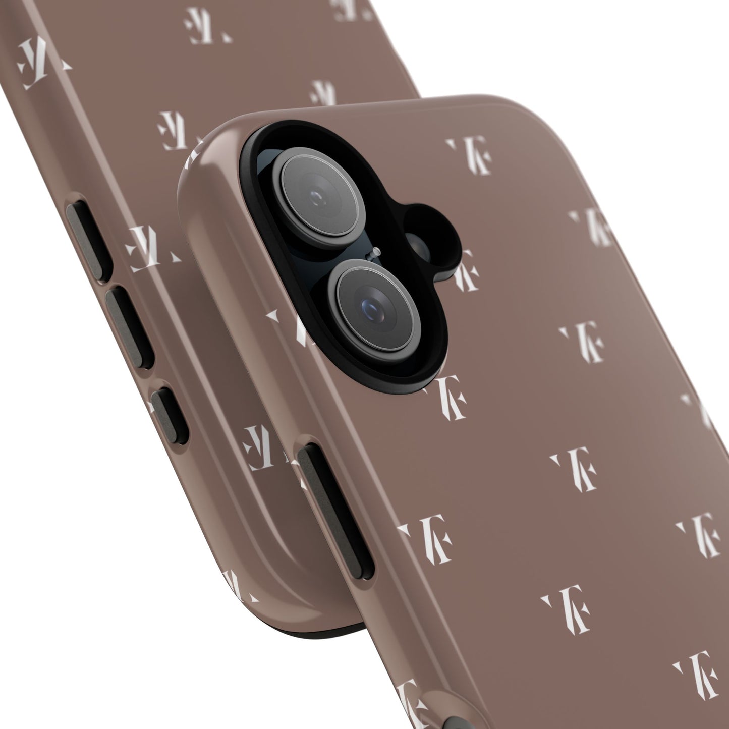 Taupe 'VERFETTI'-patroon, stoere iPhone-hoes