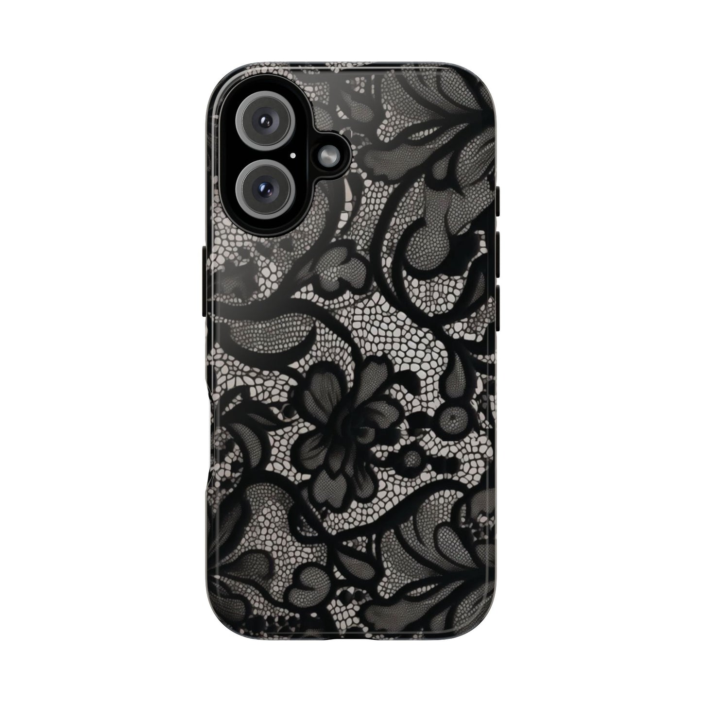 Étui iPhone résistant en dentelle florale noire