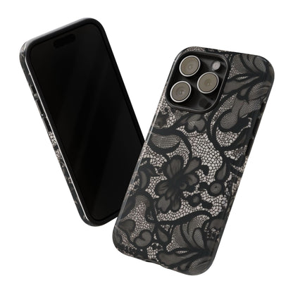 Étui iPhone résistant en dentelle florale noire