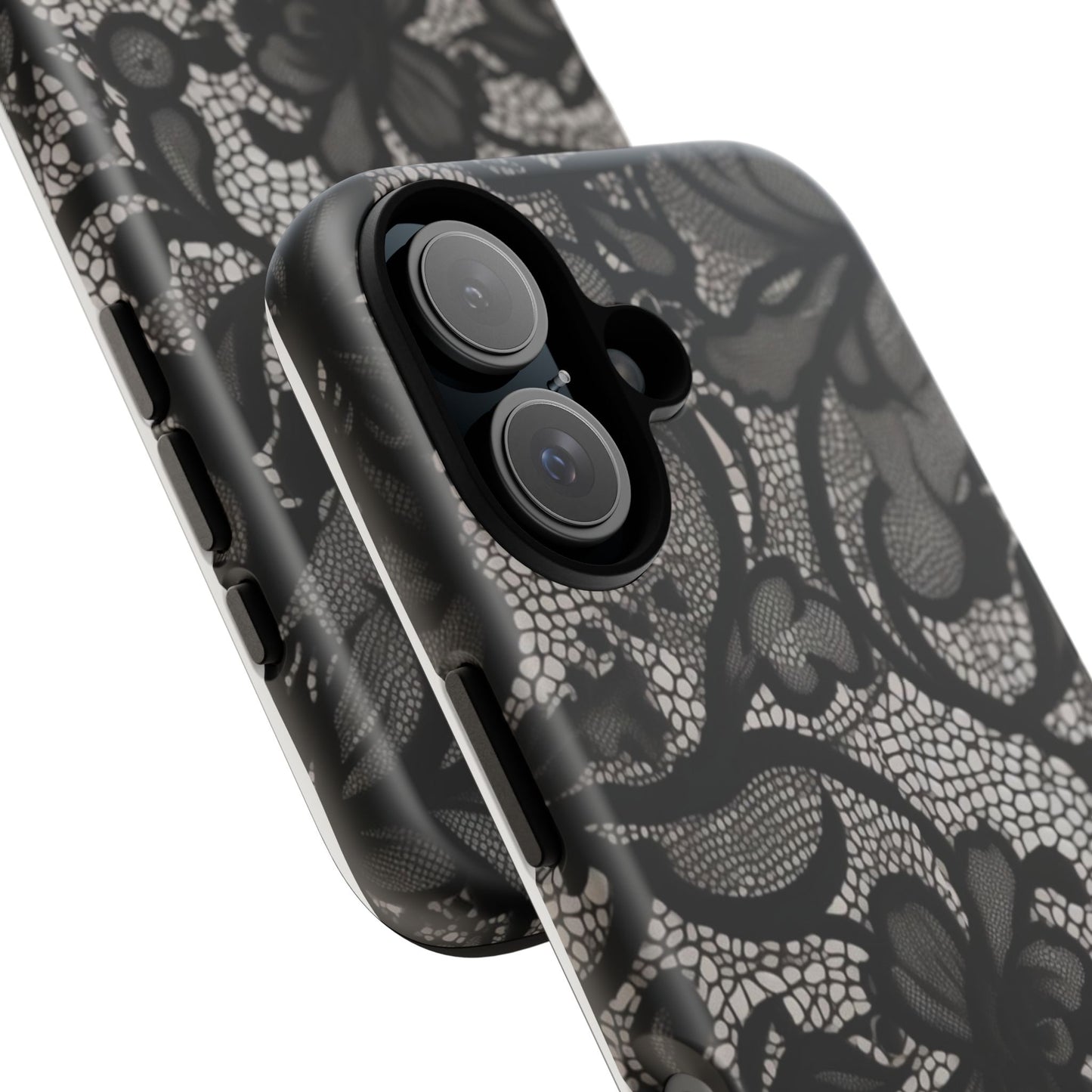 Étui iPhone résistant en dentelle florale noire