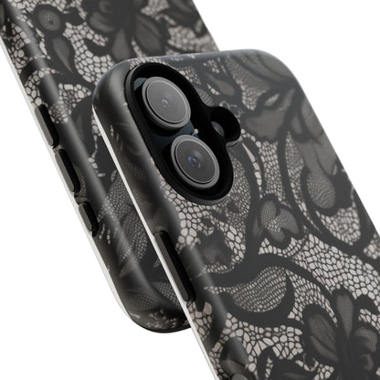 Étui iPhone résistant en dentelle florale noire